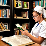 **Image Prompt for Expanding Knowledge in Nursing**: 
   "An illustration of a nurse sitting in a cozy library, surrounded by stacks of medical books and scientific journals. The nurse is reading intently, with a look of curiosity and concentration, symbolizing the importance of reading for expanding knowledge in nursing."
